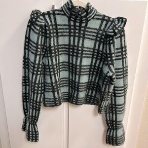Zara Plaid Ruffle Wool Mohair Blend Sweater